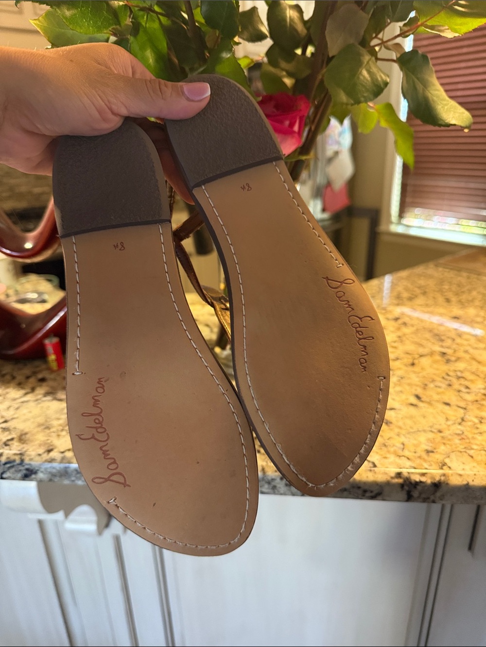 Sam Edelman Leather Brown T-Strap Women's Sandals - Picture 3 of 9